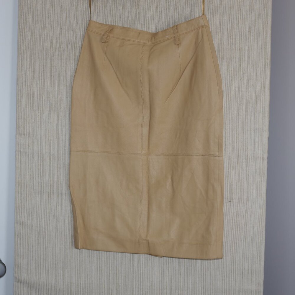 Lucia Leather Beige Pencil Midi Skirt Size:40